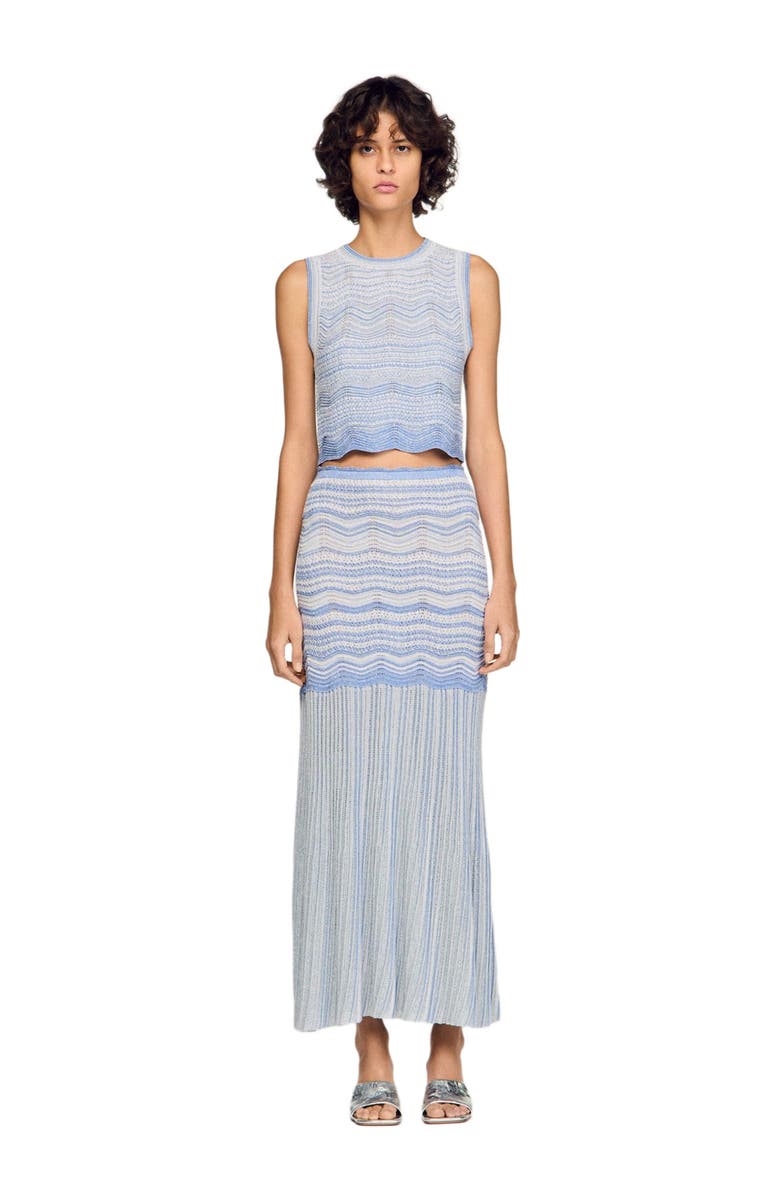 SANDRO Long fancy knit skirt, Alternate, color, Sky Blue