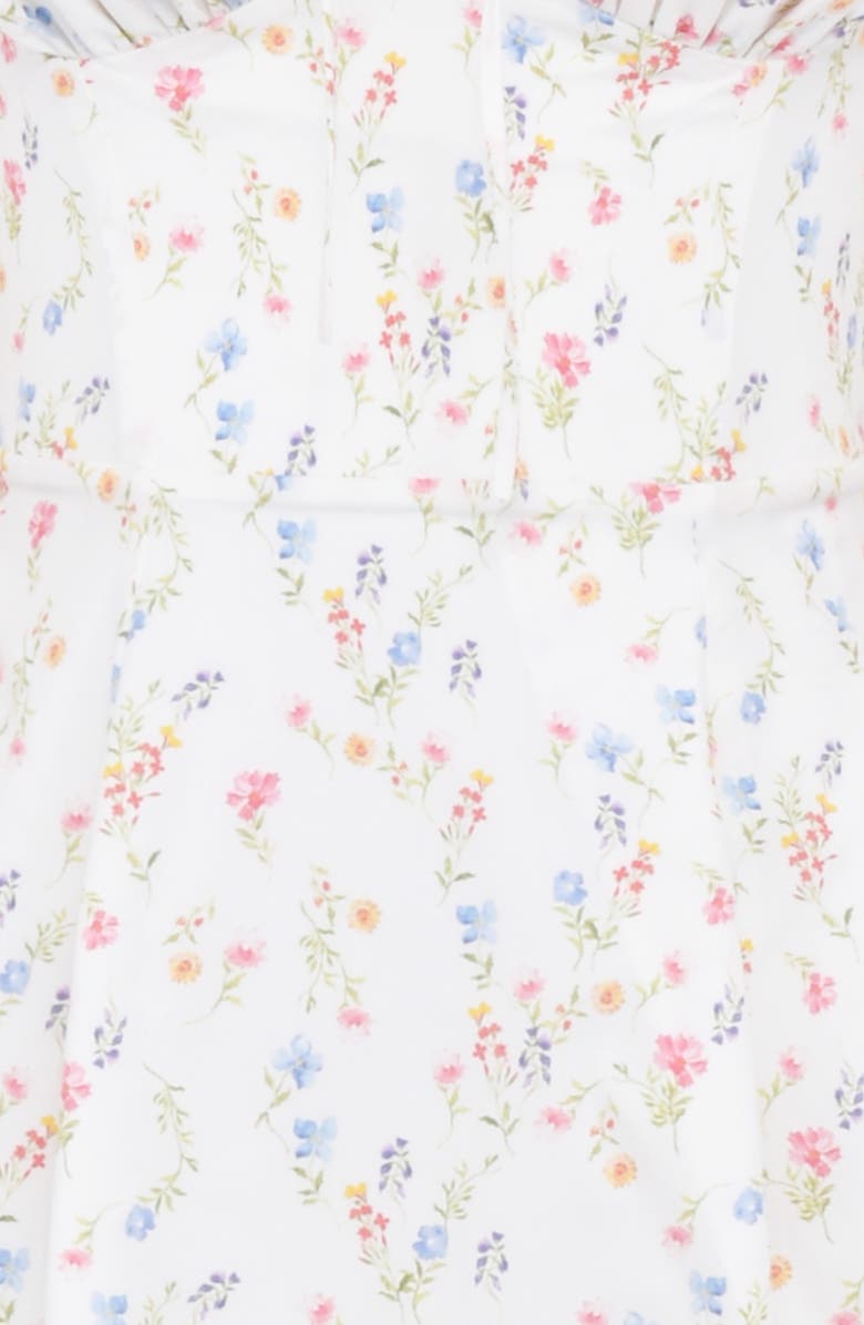 HOUSE OF CB Tallulah Puff Sleeve Midi Dress, Alternate, color, White/ Pink Floral Print