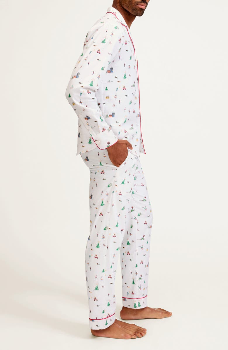 Petite Plume Holiday Town Brushed Cotton Twill Pajamas, Alternate, color, White