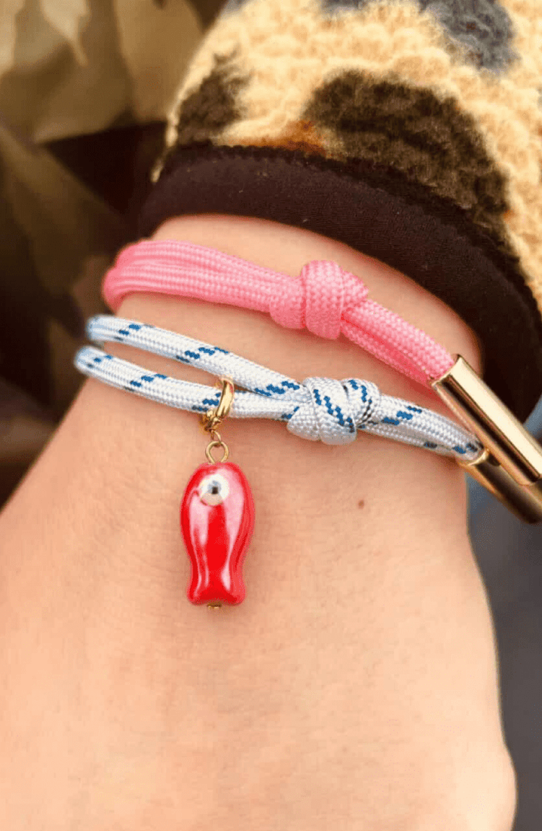 Nickel & Suede Fish Charm, Alternate, color, Red