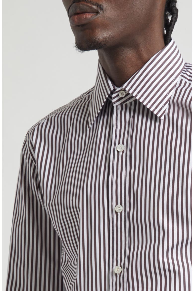 Slim Fit Ladder Stripe Button-Up Shirt, Alternate, color, WHITE/ BROWN