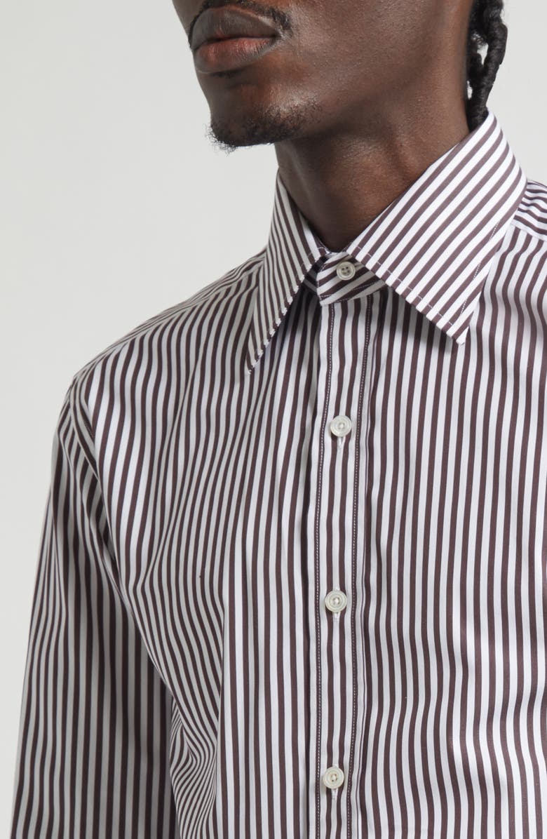 TOM FORD Slim Fit Ladder Stripe Button-Up Shirt, Alternate, color, White/ Brown