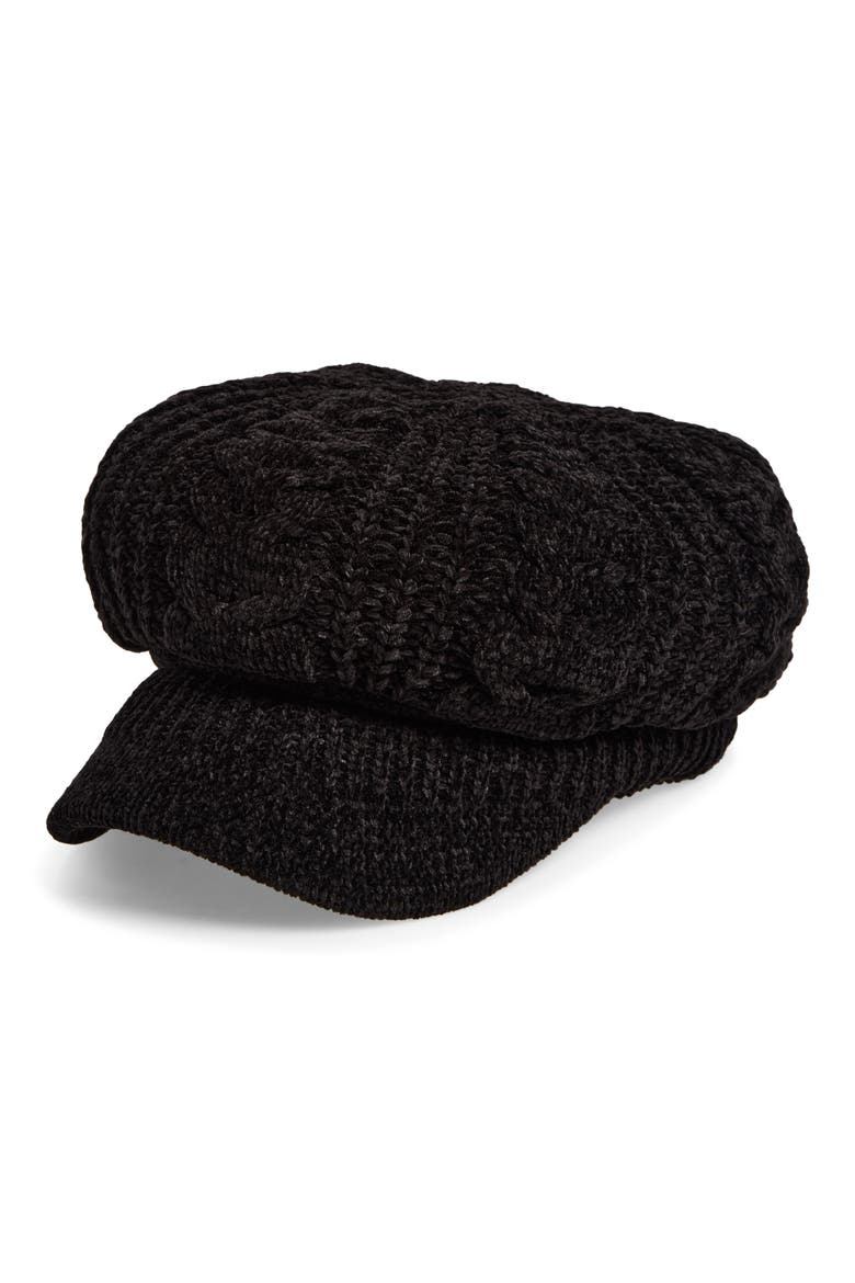 Chenille Cable Knit Slouchy Beanie, Main, color, BLACK