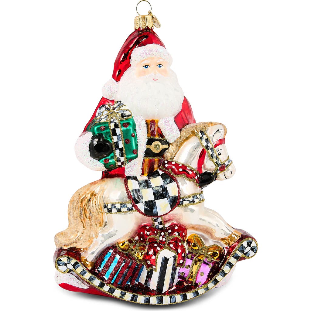 Mackenzie-childs Mackenzie Childs Santa With Rocking Horse Glass Ornament In Multi