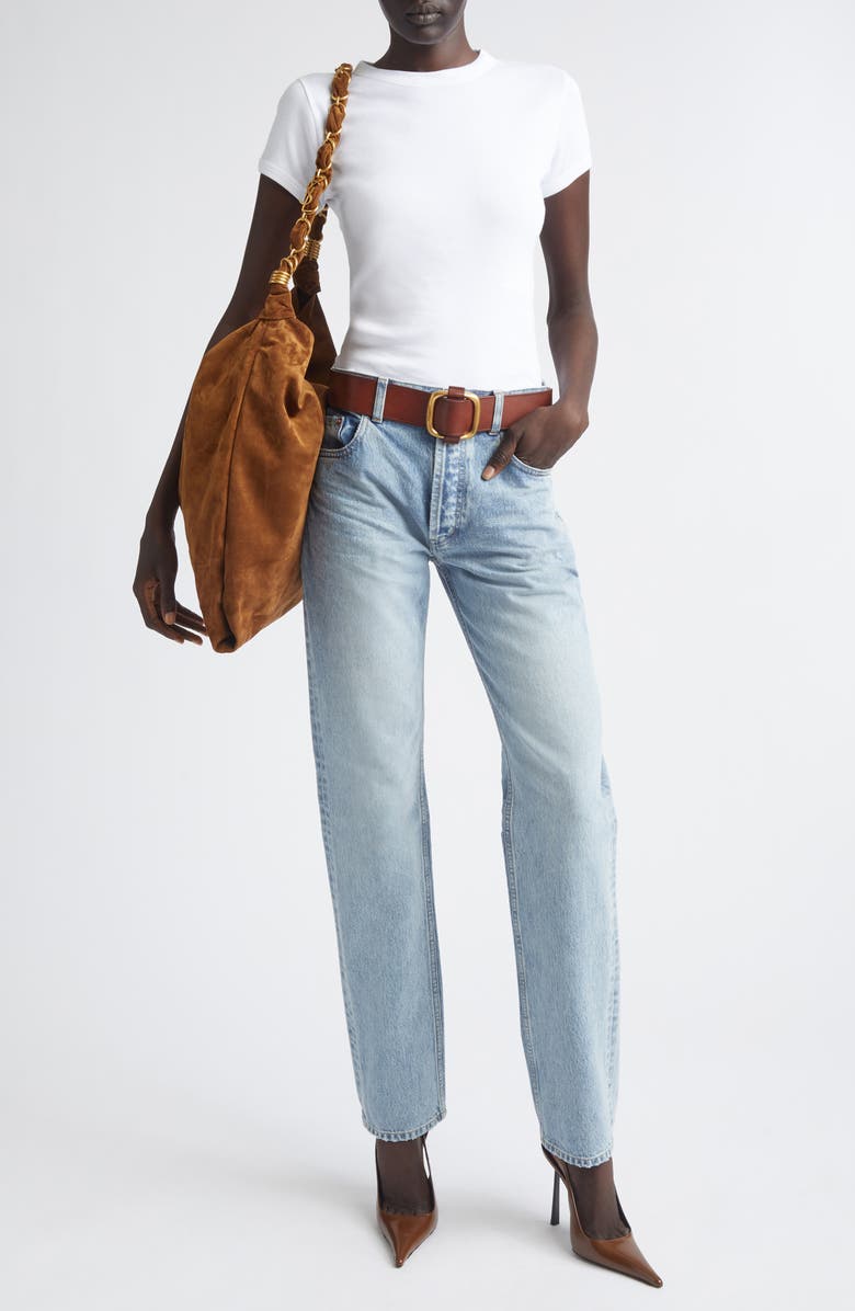 Saint Laurent Cassandre Logo Cotton T-Shirt, Alternate, color, Blanc