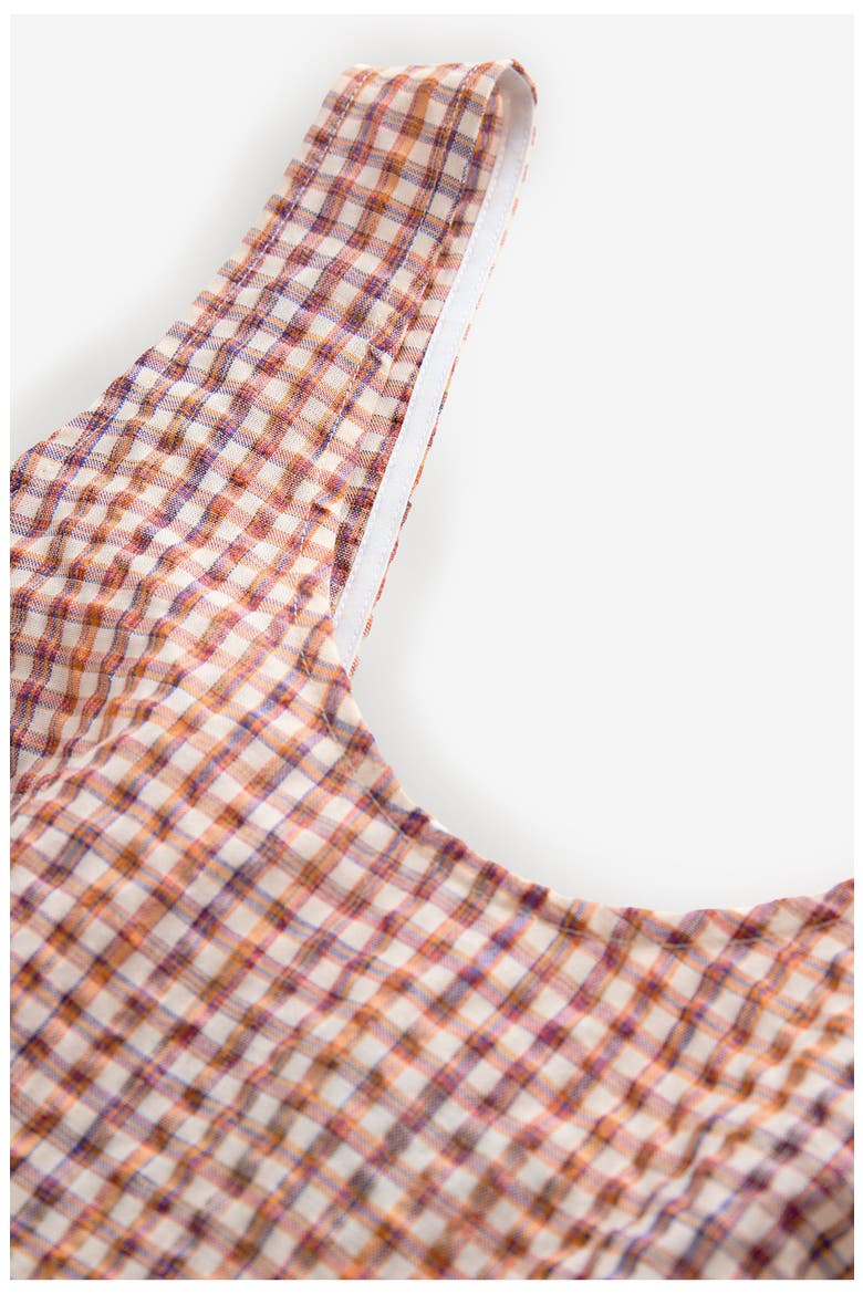 Sleeveless Gingham Cotton Blend Minidress, Alternate, color, BROWN