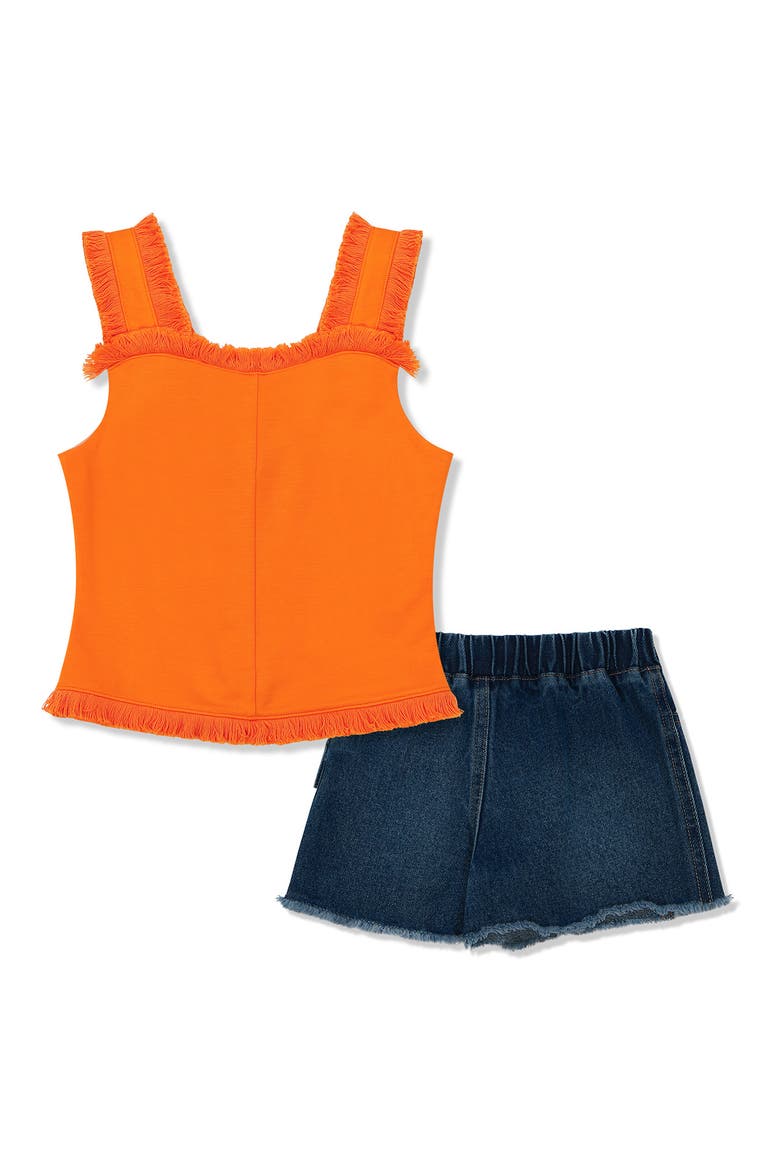 Kids' Fringe Tank & Denim Shorts Set, Main, color, ORANGE