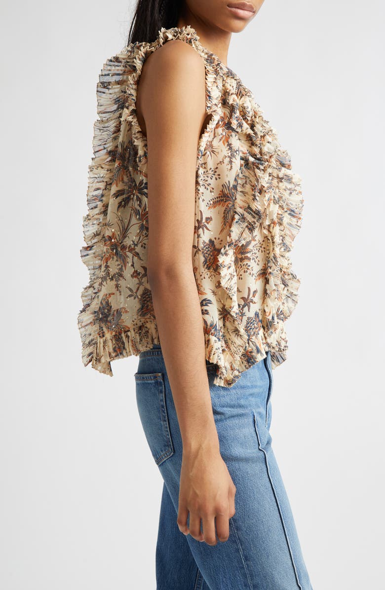 Ulla Johnson Sabra Floral Metallic Sleeveless Silk Blend Top, Alternate, color, Cameo