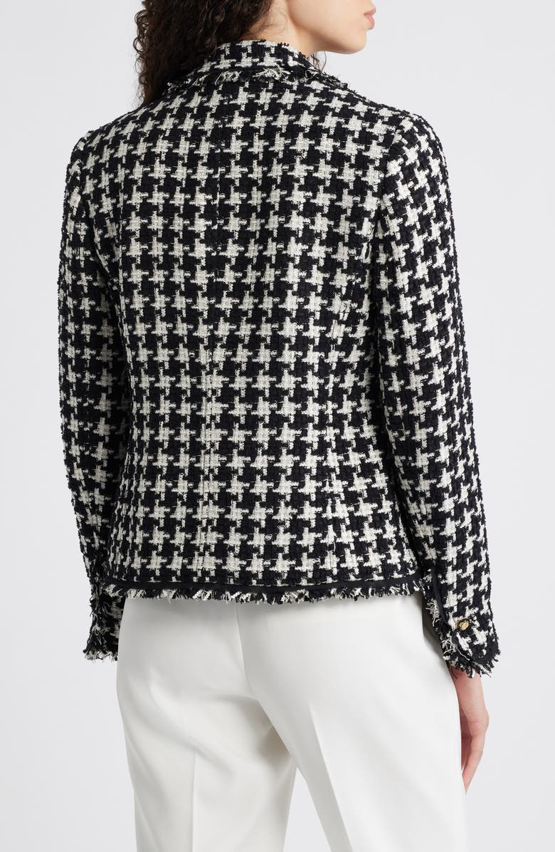 Anne Klein Houndstooth Fringe Trim Tweed Blazer, Alternate, color, 