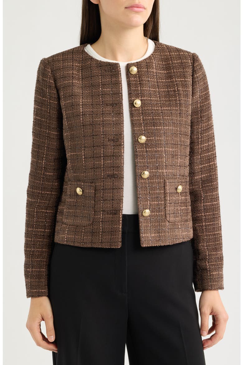 Faux Fur Collar Boucle Cropped Jacket, Alternate, color, ESPRESSO