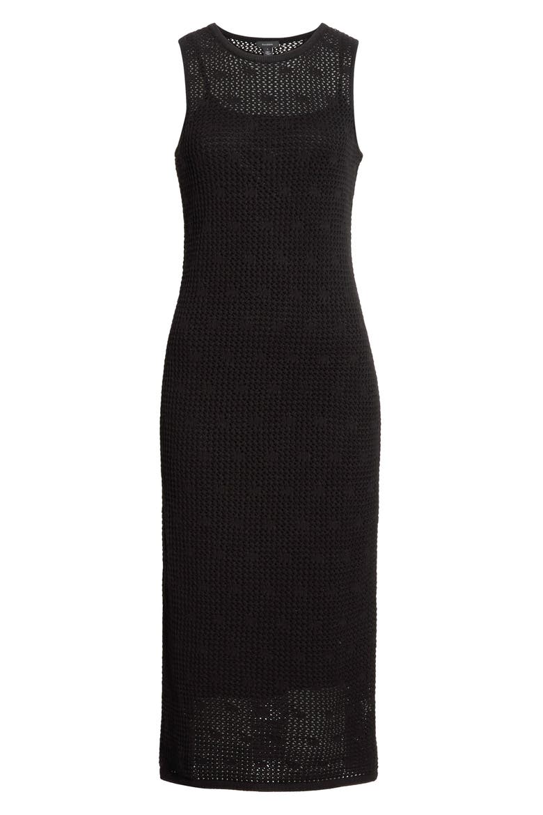 Open Stitch Cotton Blend Midi Dress, Alternate, color, RICH BLACK