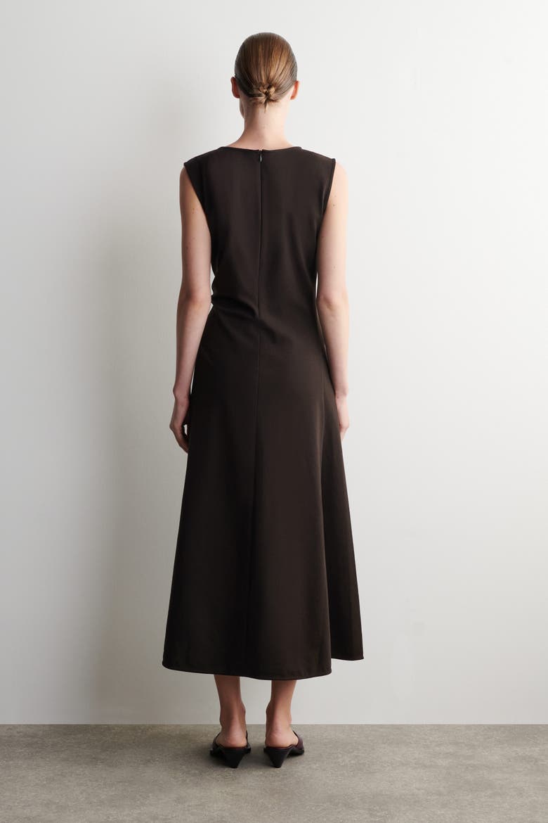 Twist-detail Jersey Midi Dress, Alternate, color, BROWN