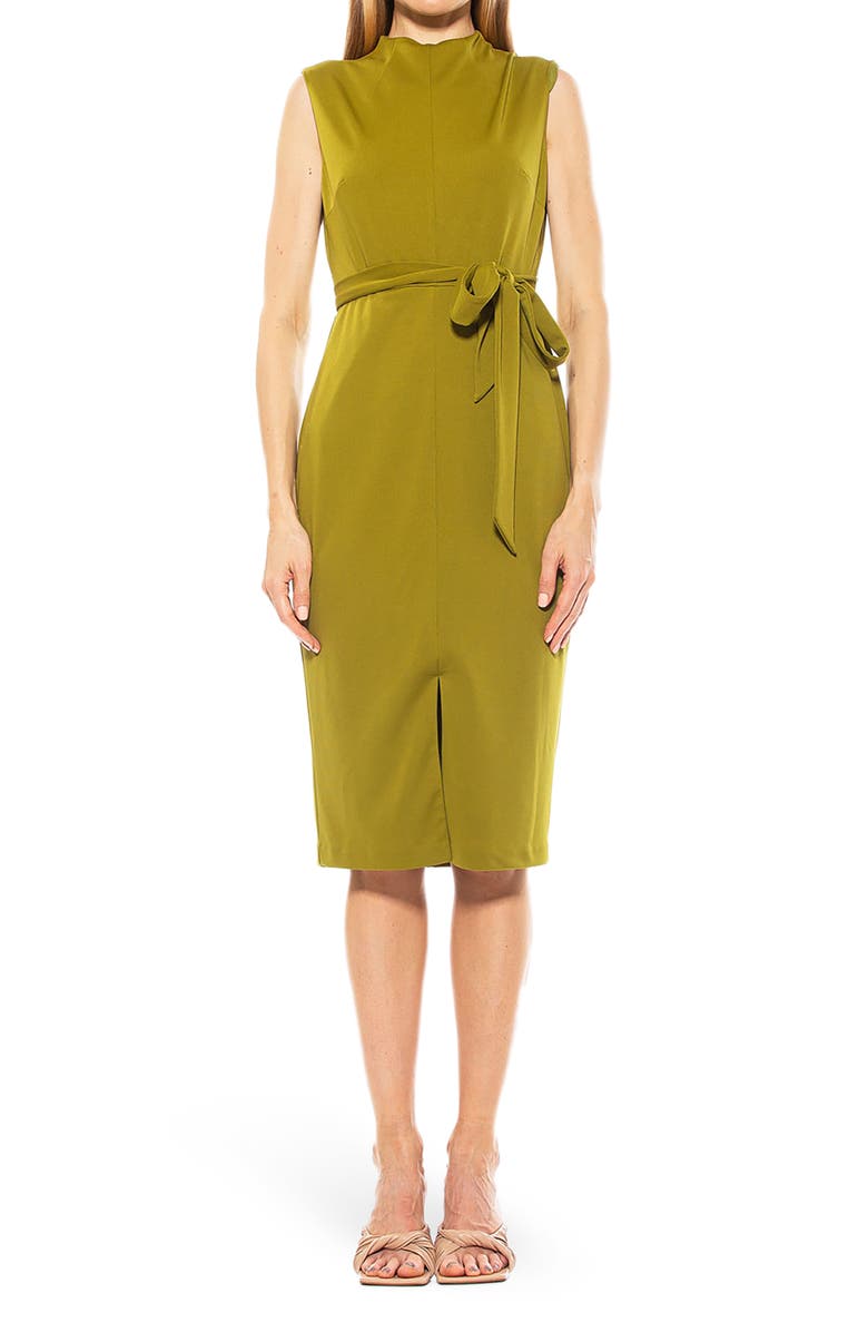Alexia Admor Mock Neck Belted Sheath Dress, Main, color, Chartreuse