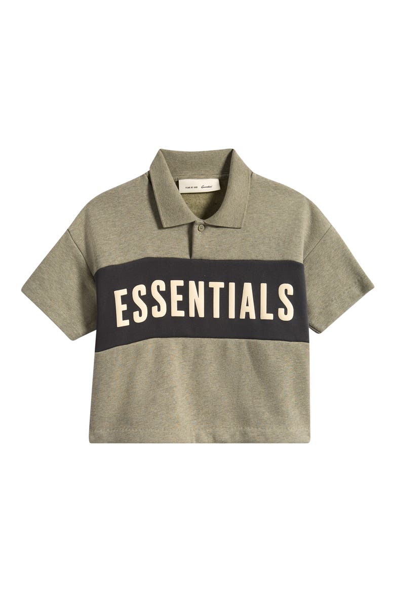 Kids' Panelled Logo Graphic Cotton Crop Polo, Main, color, SEAL HEATHER/ IRON GREY