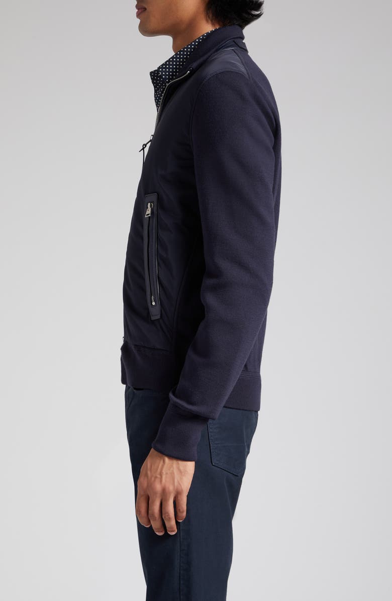 TOM FORD Mixed Media Funnel Neck Zip Sweater, Alternate, color, Blue