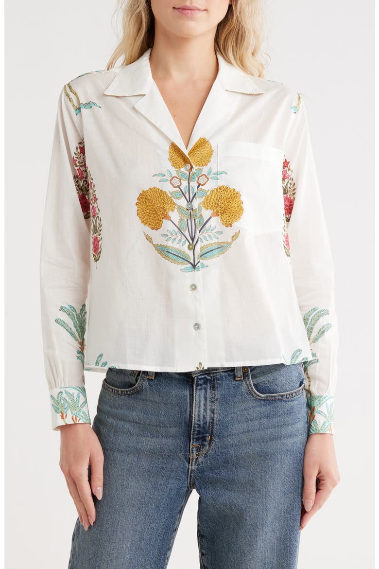 Floral Notch Collar Button-Up Shirt, Main, color, WHITE PRINT