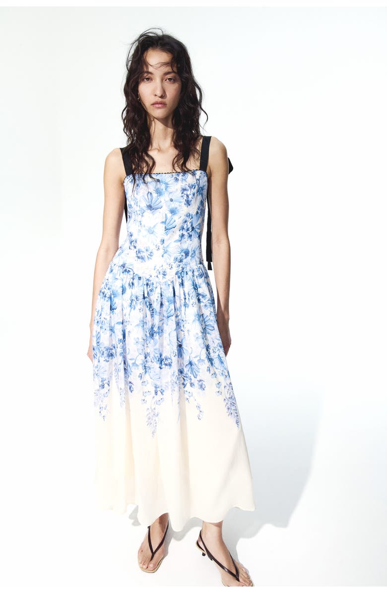H&M Flared-skirt Tie-strap Dress, Alternate, color, Cream/Floral