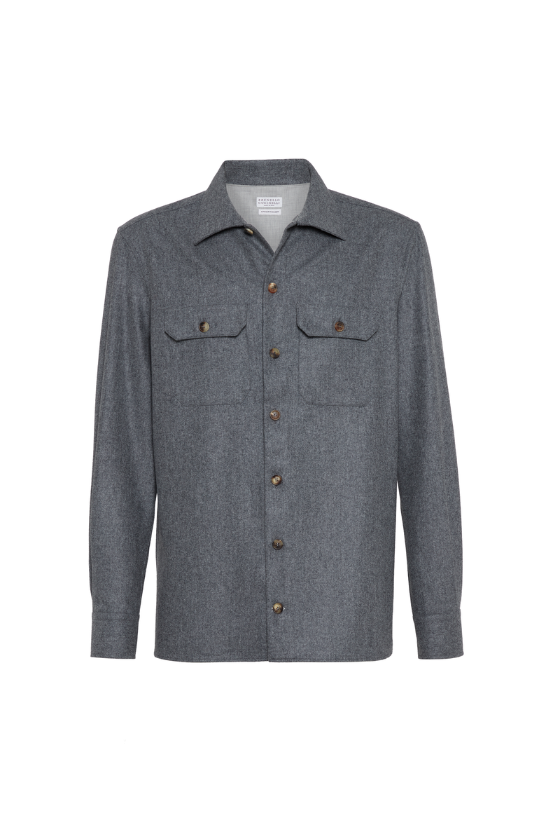 Virgin wool flannel overshirt, Main, color, Dark Grey