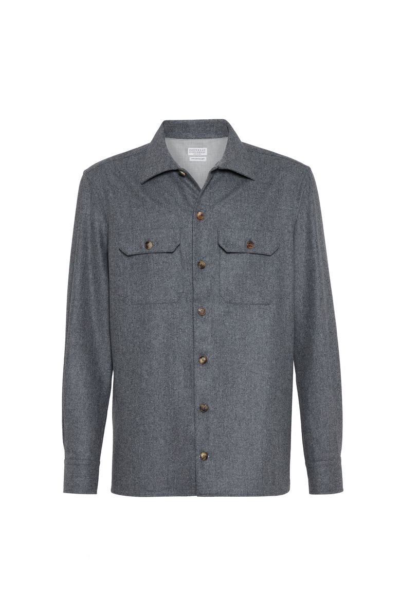 Brunello Cucinelli Virgin wool flannel overshirt, Main, color, Dark Grey