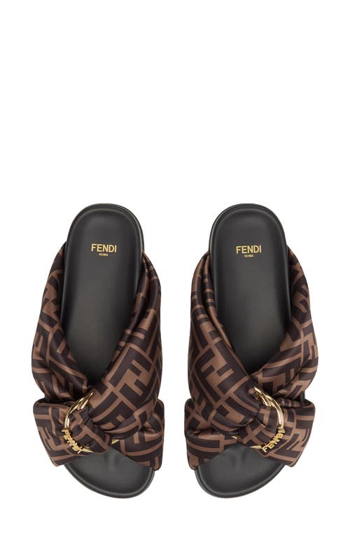 Fendi Feel Slides With Double-band And D-ring Buckle In Tabacco Nero