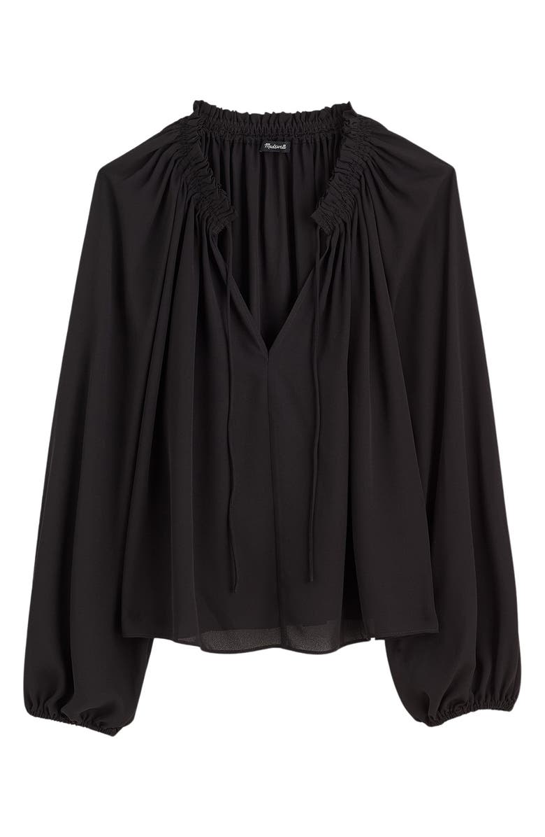Madewell Long-Sleeve Tie-Neck Top, Alternate, color, Jet Black