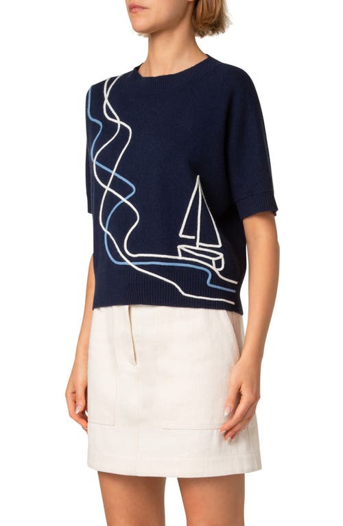 Akris Punto Sailboat Robe Application Wool Cashmere Sweater In Navy