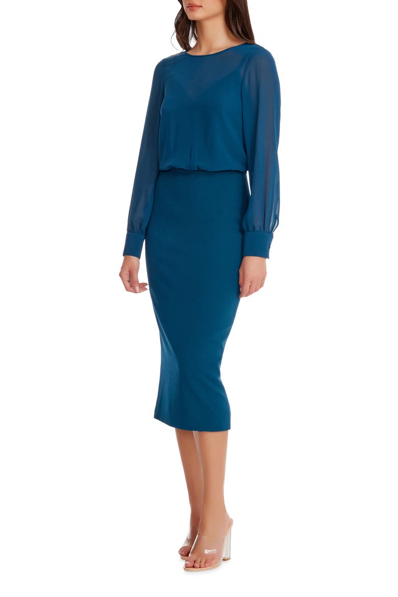 Pilar Mixed Media Long Sleeve Dress, Alternate, color, PEACOCK BLUE