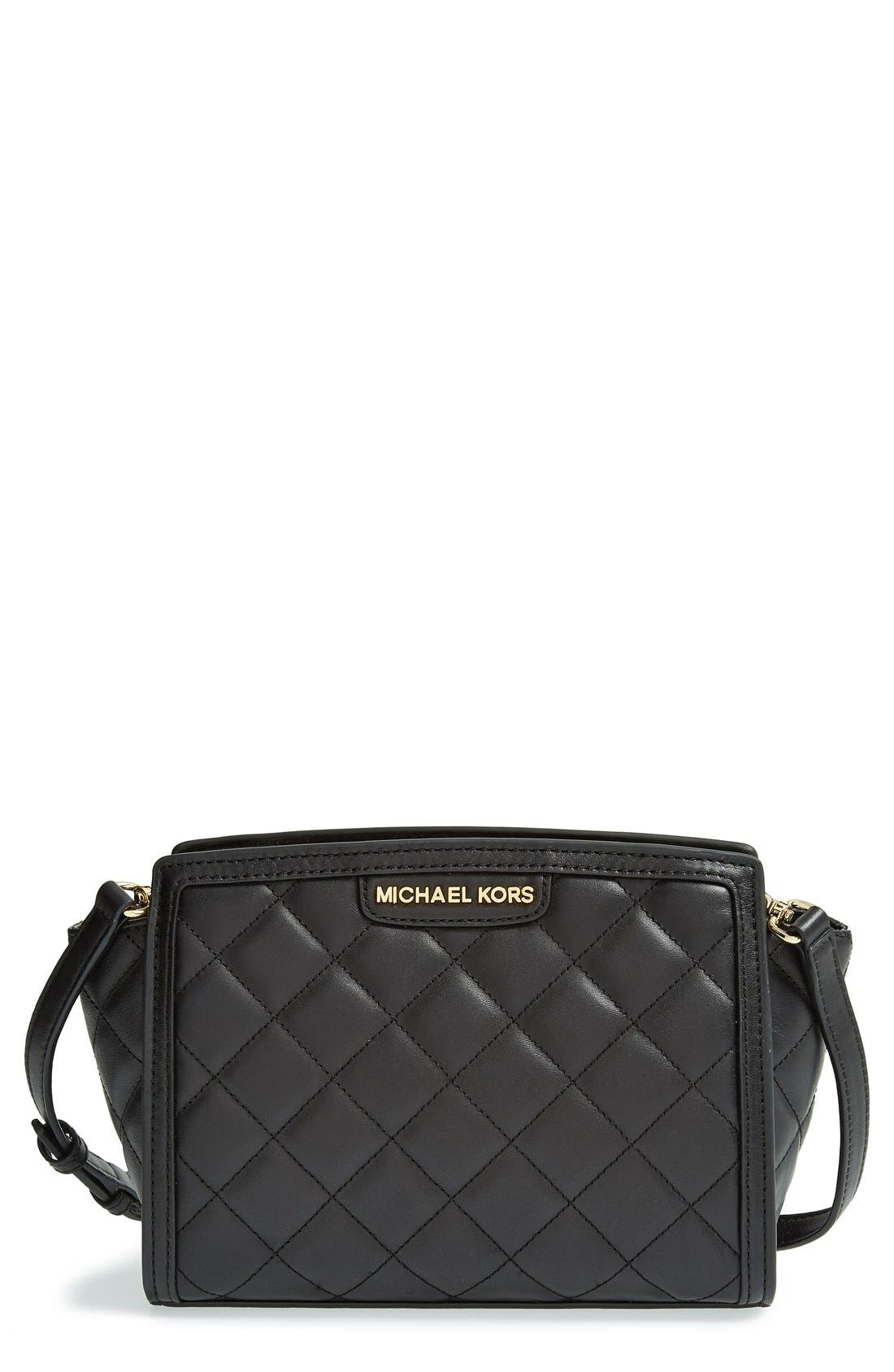'Medium Selma' Quilted Leather Messenger Bag, Main, color, BLACK