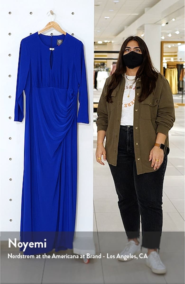 Rhinestone Detail Keyhole Neck Long Sleeve Gown, sales video thumbnail