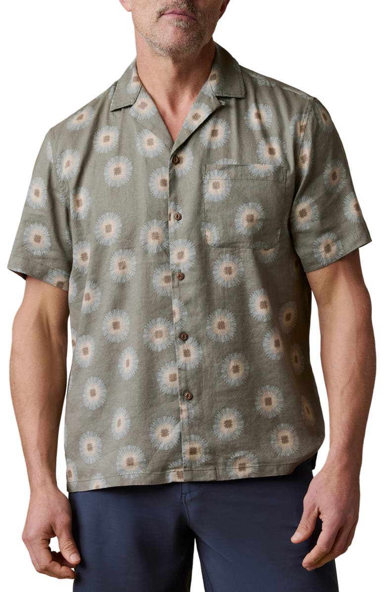 Faherty Breeze Linen BlendCamp Shirt, Main, color, Island Olive Fireworks