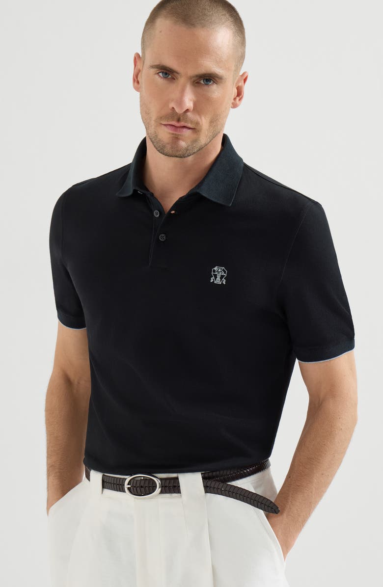 Brunello Cucinelli Piqué polo shirt, Alternate, color, Black