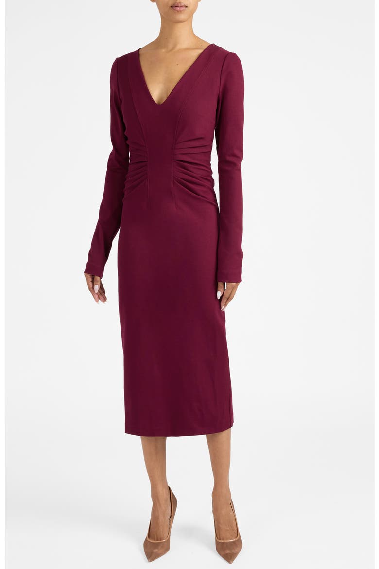 Willa Long Sleeve Midi Dress in Punto Milano, Main, color, BORDEAUX