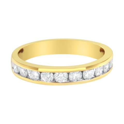 IGI Certified 18K Yellow Gold 1.0 ctw Channel Set Round-Cut Diamond 11 Stone Anniversary/Wedding Band Ring