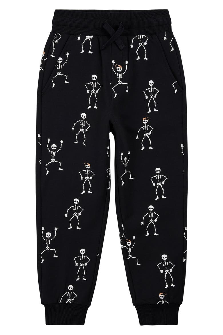 Kids' Skeleton Print Knit Jogger Pants, Main, color, BLACK