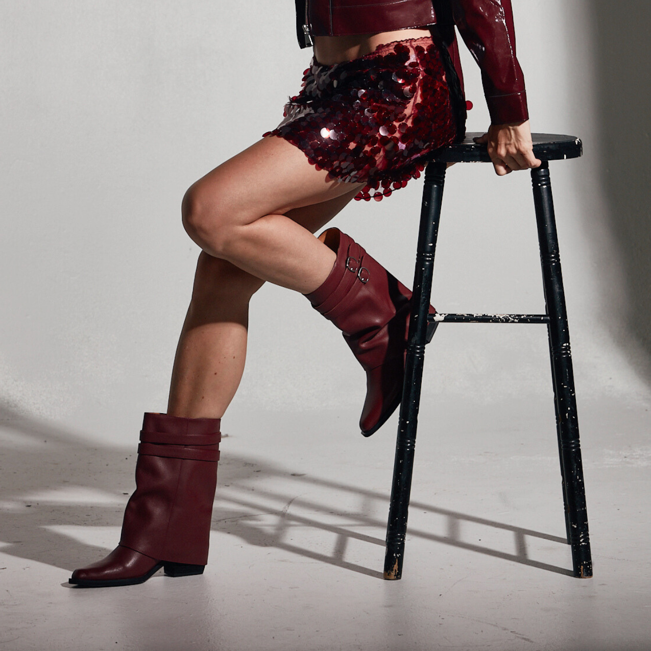 Amie Rafa Alma Foldover Leather Boots, Alternate, color, Burgundy