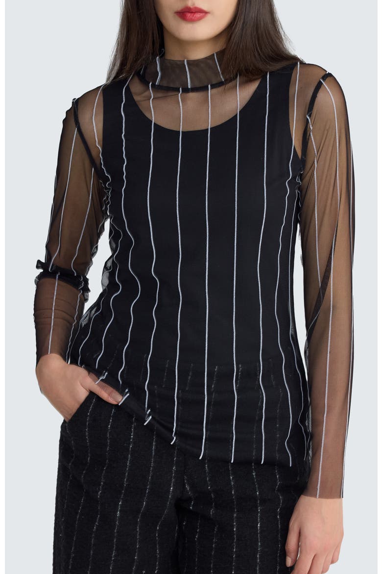 Eisley Striped Mesh Blouse, Main, color, Black Ecru