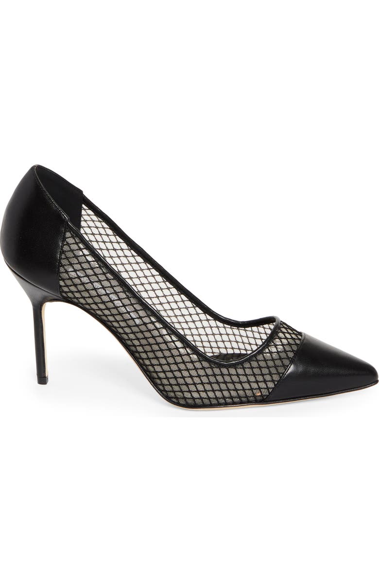 Manolo Blahnik Capcourme Mesh & Leather Pump, Alternate, color, Black
