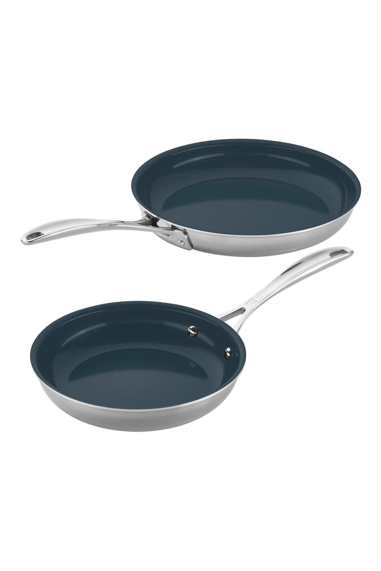 Clad CFX Stainless Steel Ceramic Nonstick Fry Pan 2-Piece Set, Main, color, STAINLESS STEEL