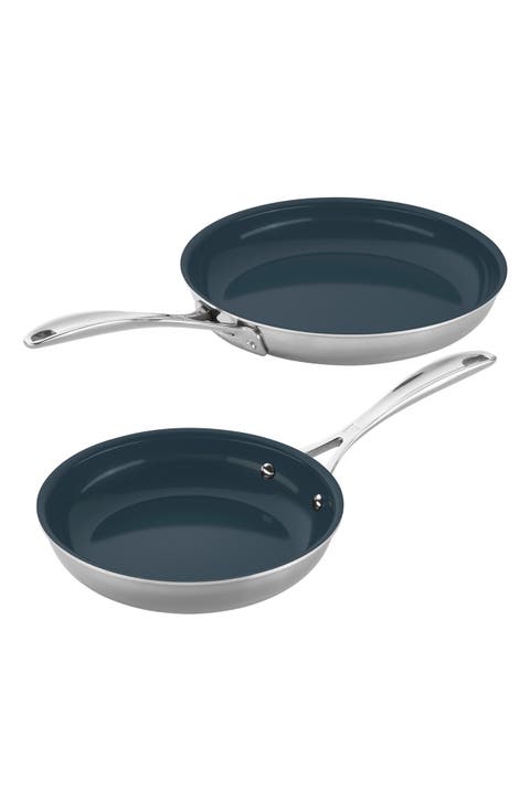 Clad CFX Stainless Steel Ceramic Nonstick Fry Pan 2-Piece Set