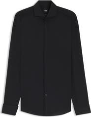 BOSS Hank Slim Fit Wrinkle Resistant Black Cotton Tuxedo Shirt