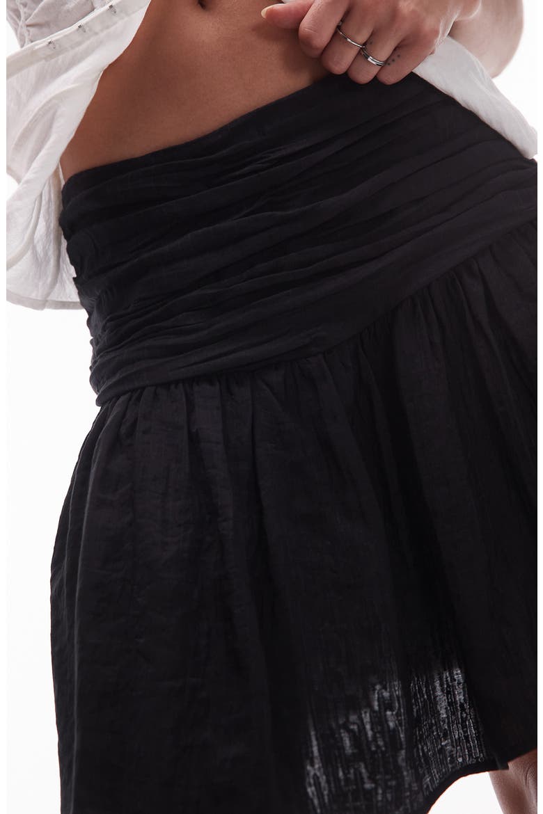 Ruched Drop Waist Cotton Miniskirt, Alternate, color, BLACK