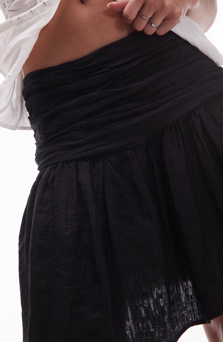 Topshop Ruched Drop Waist Cotton Miniskirt, Alternate, color, Black