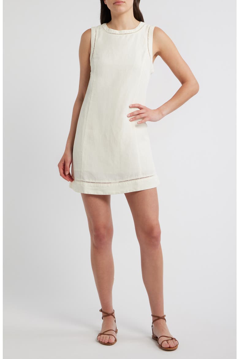 Cora Ladder Stitch Detail Linen Blend Minidress, Main, color, ANTIQUE WHITE