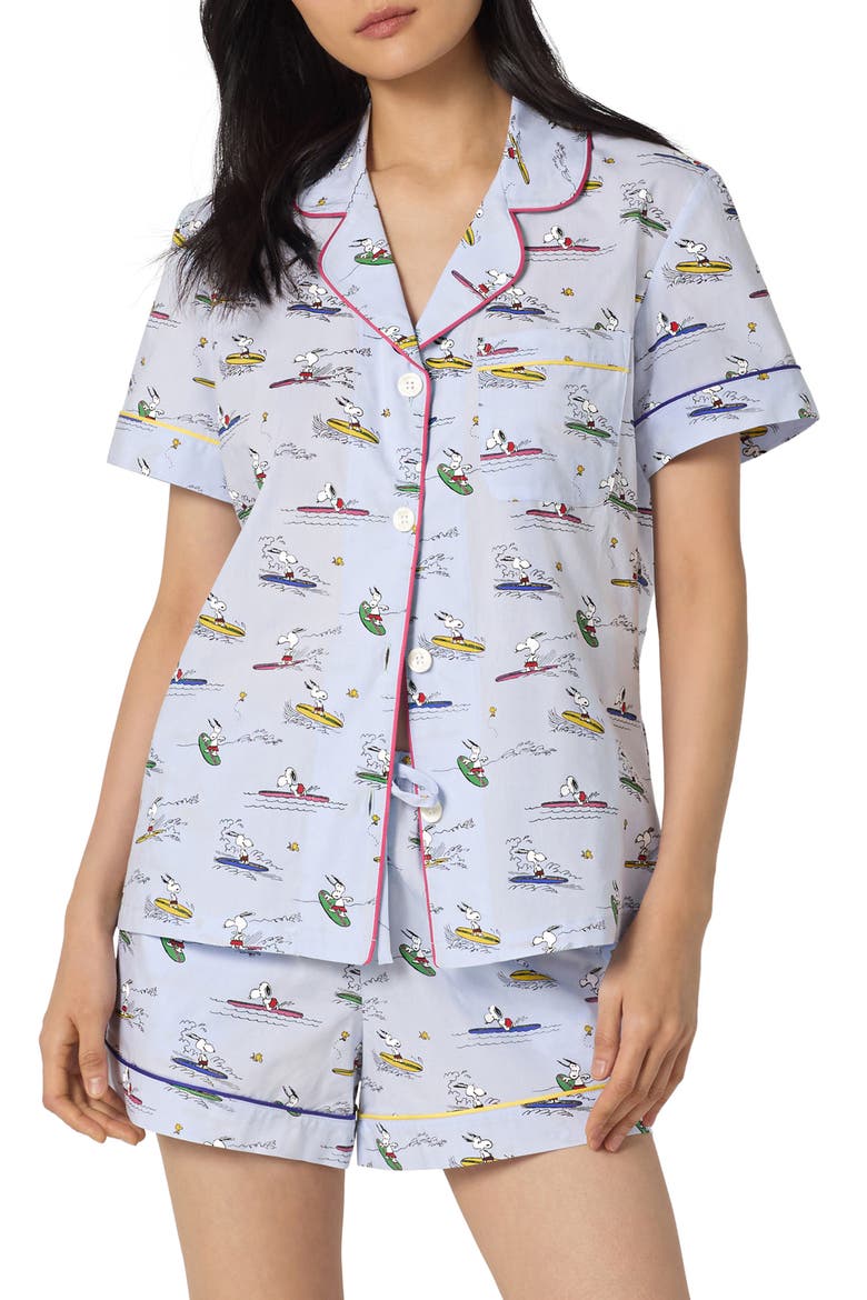 x Peanuts® Catch a Wave Organic Cotton Poplin Short Pajamas, Main, color, CATCH A WAVE SNOOPY