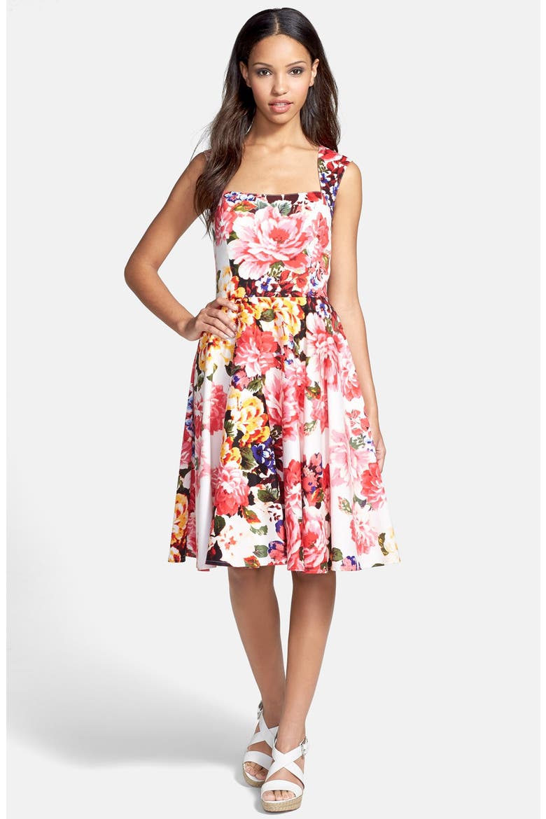 Floral Print Cotton Sateen Fit & Flare Dress, Alternate, color, FLORAL PRINT