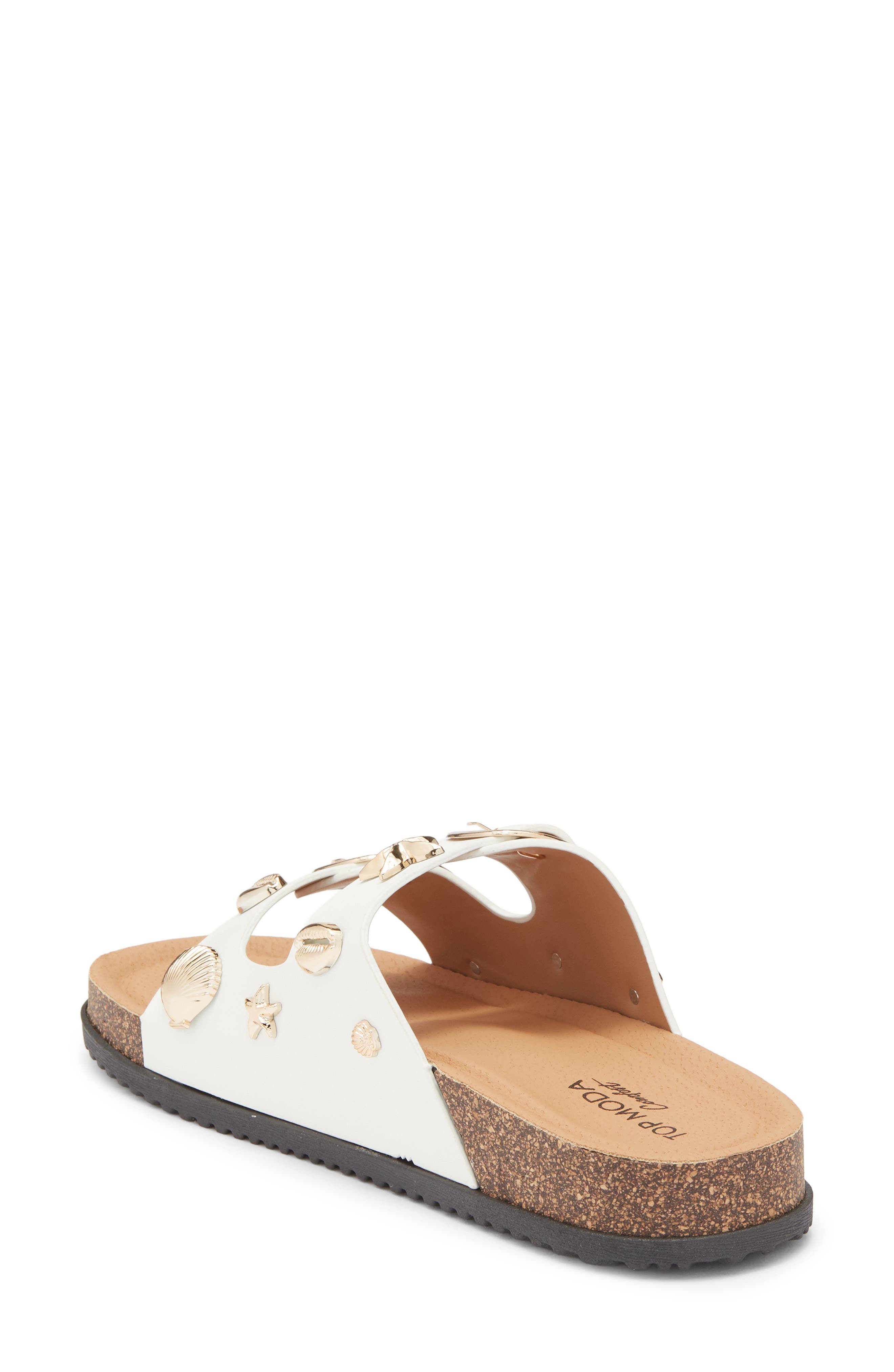 TOP MODA Arissa Double Strap Slide Sandal, Alternate, color, White Pu