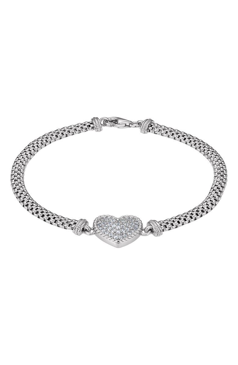 FUZION CREATIONS Cubic Zirconia Heart Mesh Bracelet, Main, color, Silver