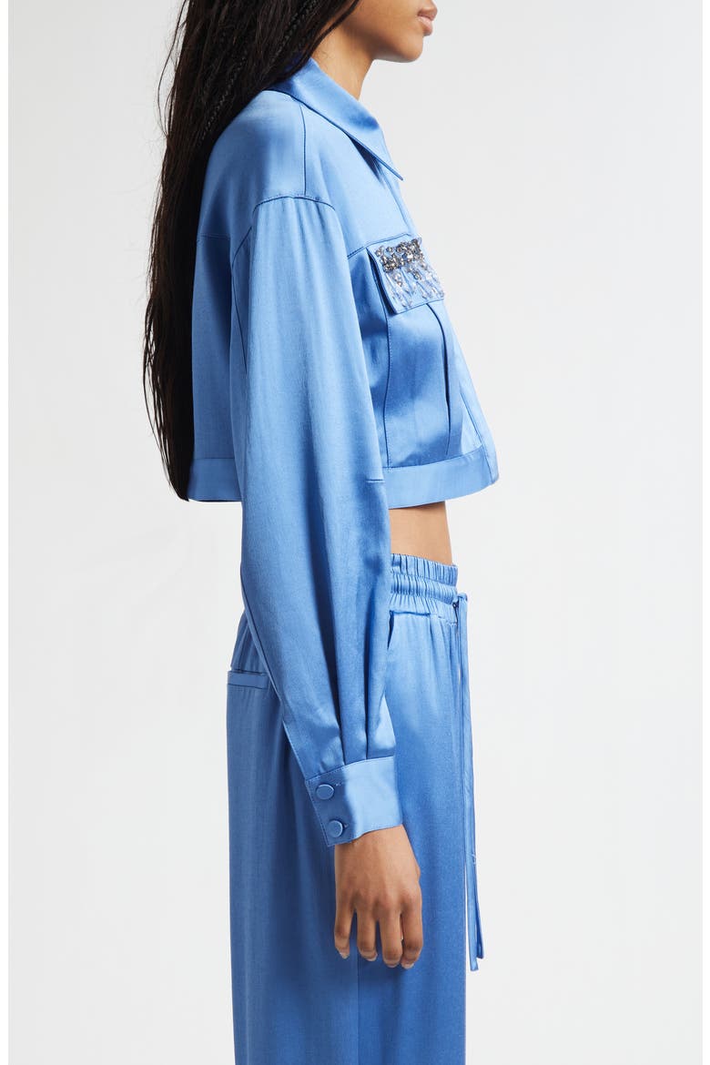 Damoni Gemstone Crop Satin Jacket, Alternate, color, COBALT WAVE