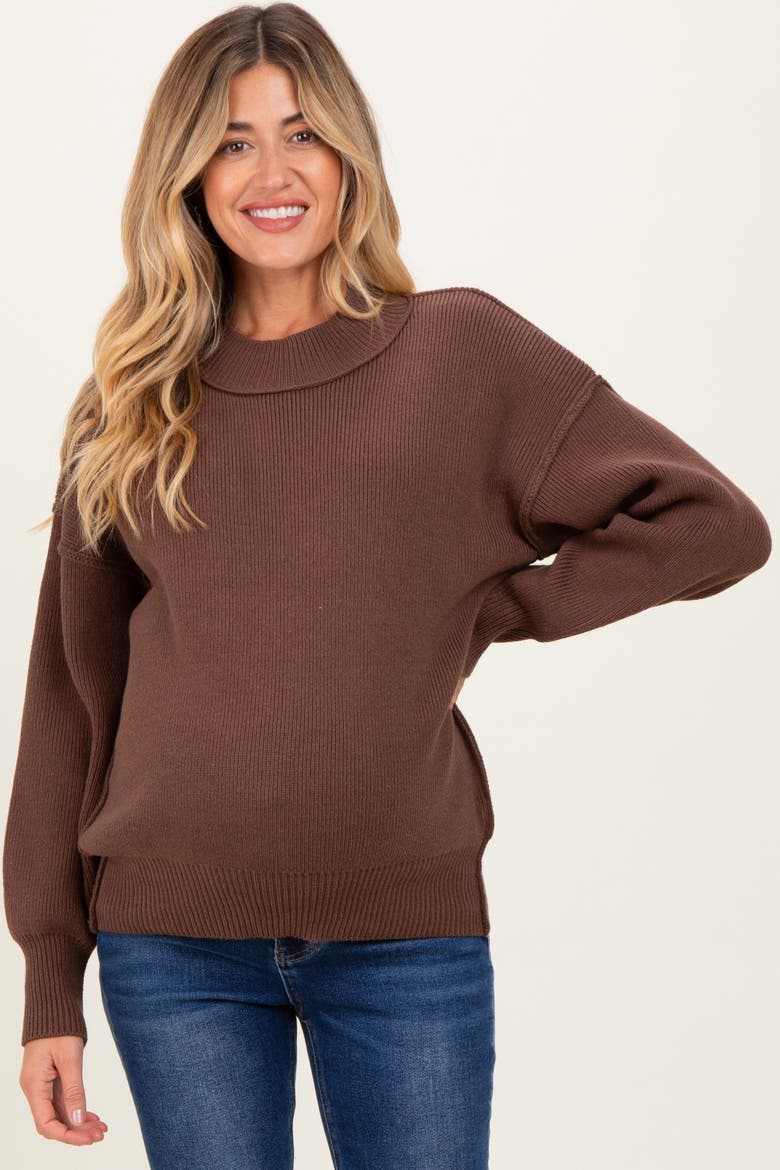 Wide Neck Drop Shoulder Sweater, Alternate, color, Brown
