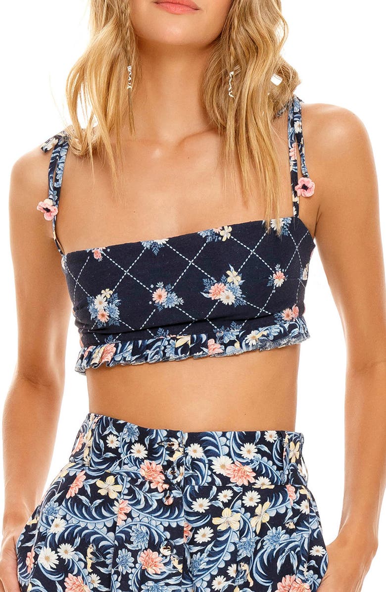 Agua Bendita Allie Ross Floral Cotton & Linen Blend Cover-Up Crop Top, Main, color,